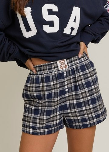 Beary Comfy Navy Plaid Comfy Shorts
