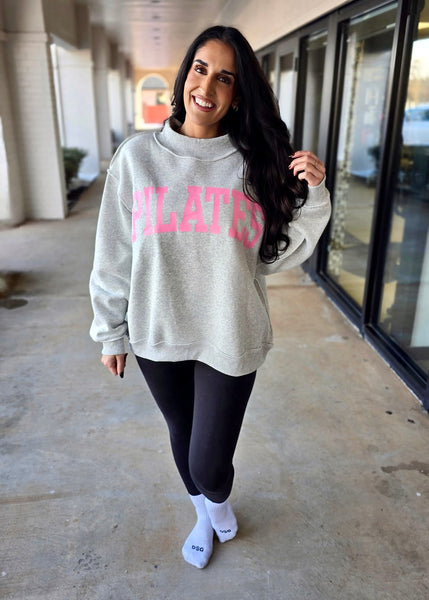 "Pilates/Yoga"  Reversible Oversized Mock Neck Sweatshirt