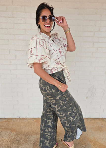 Western Love Embroidered Tie Top