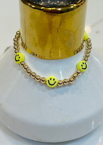 4 MM Multi Multi Yellow Smiley Gold Ball Bracelet