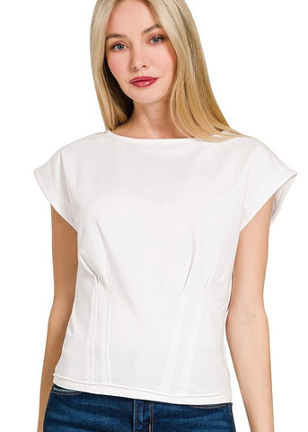 Talk To Me White Gathered Waist Top