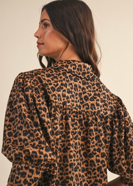 Running On Time Leopard Print Button Up Blouse