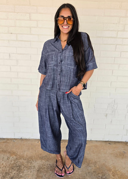 Always Right Linen Collared Button Up Top