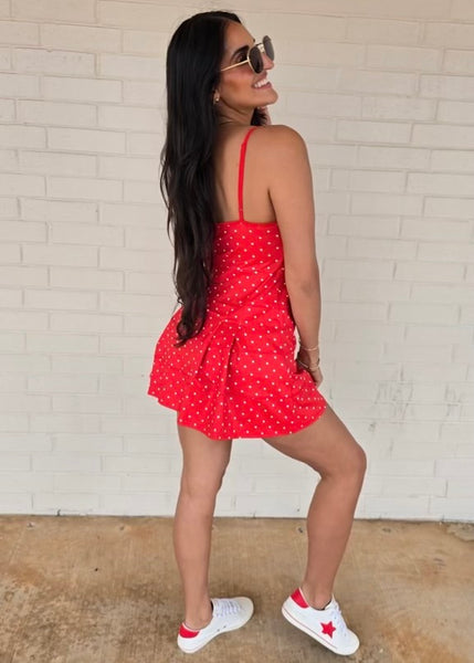 Polka Dot Twist Red/White Active Romper Dress