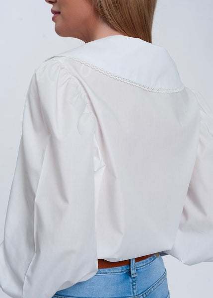 Girl Boss White Wide Collared Blouse