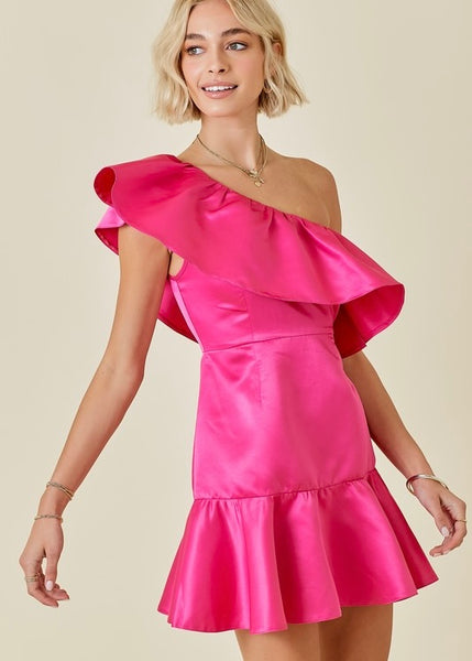 Too Sweet For Me Hot Pink One Shoulder Dress