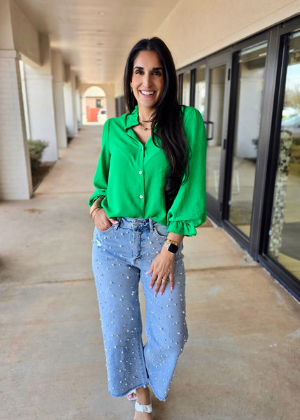 Ordinary Days Kelly Green Button Up Top