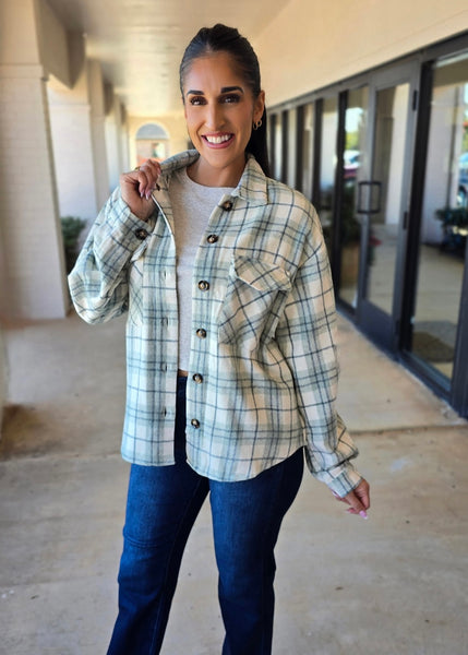 Fun For Fall Sage Flannel Shacket