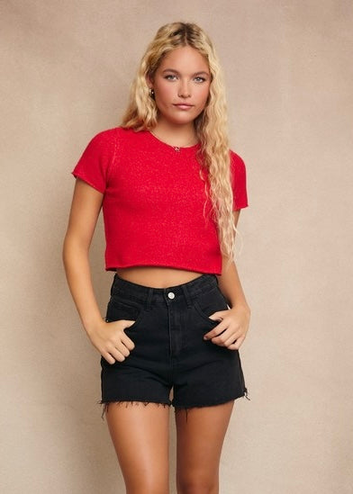 Time To Change Red Short Sleeve Sweater Top