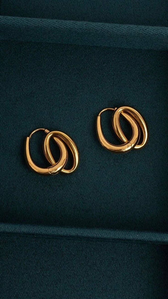 Gold Double Hoop Dangle Earrings