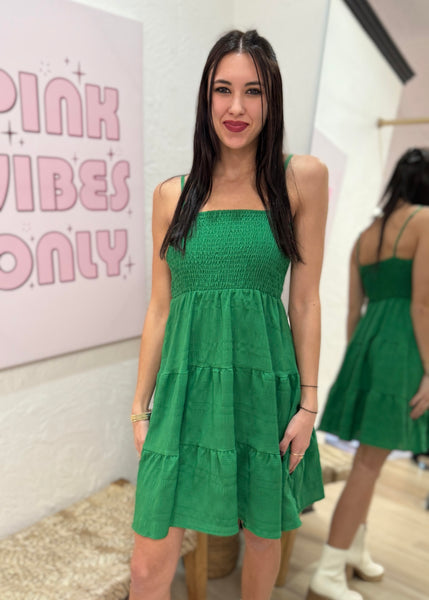 Spring Break Green Spaghetti Strap Mini Dress