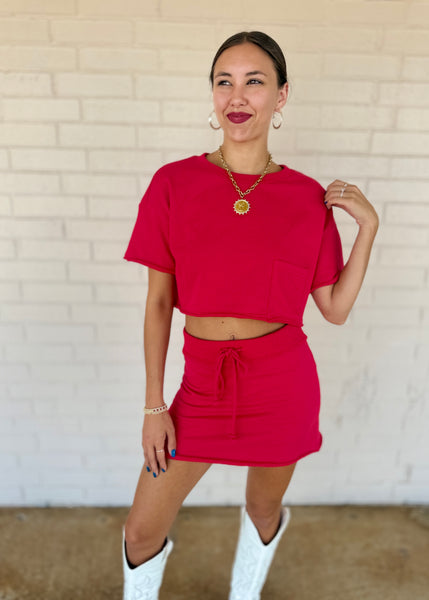 Never Been Happier Red Cropped Top & Skort Set