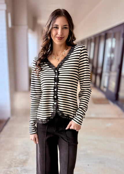 Had Enough Lace Striped Knit Top