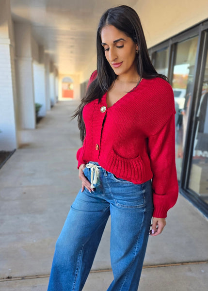 Rely On Me Red Button Up Cardigan