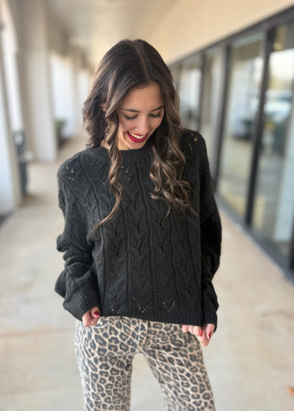 Glory Days Black Cable Knit Cropped Sweater