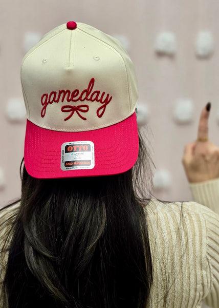Embroidered Red Bow Game Day Hat