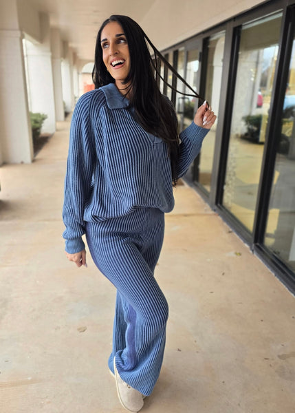 Striving Forward Navy Striped Sweater Pant & Top Set