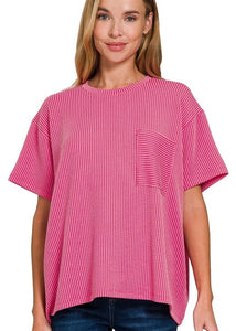 It's Up To You Pink Corded Short Sleeve Top