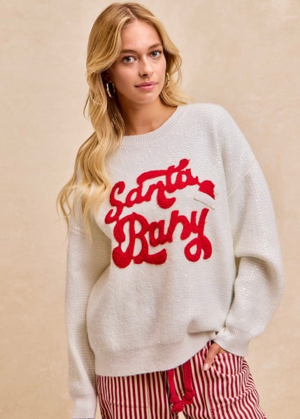 "Santa Baby" White Sequin Sweater