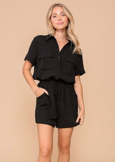 Why Not Now Black Utility Romper