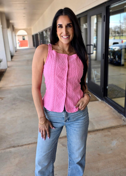 Good Vibes Pink Button Up Tank