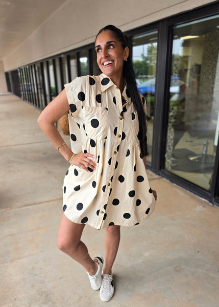 Lean On Me Black Polka Dot Poplin Dress