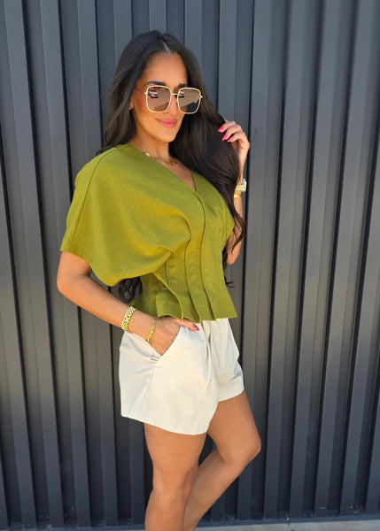 Lesson Learned Olive V Neck Top
