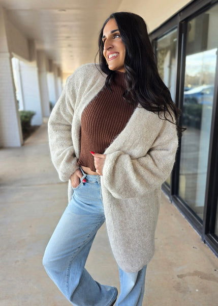 Staying Cozy Brushed Oversized Oatmeal Cardigan