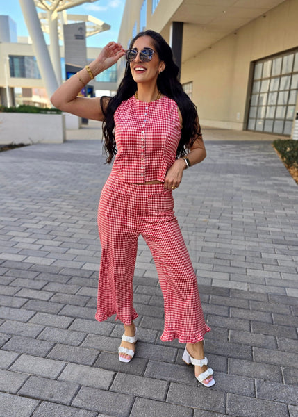 On A Picnic Red Gingham 2 pc Set