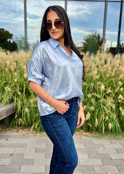 Shining Star Baby Blue Shimmer Collared Top