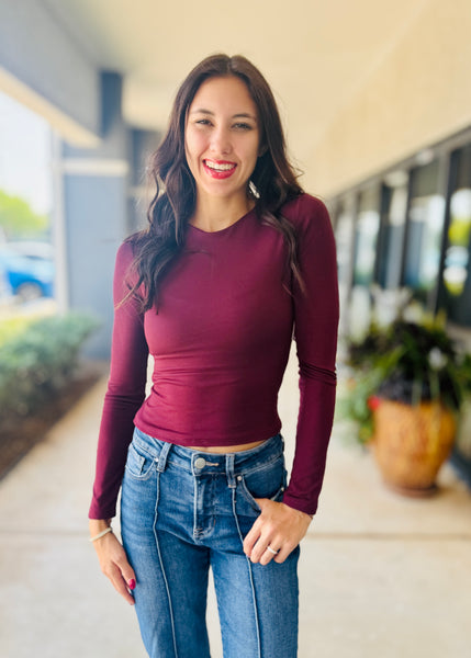 Underneath It All Basic Burgundy Long Sleeve Top