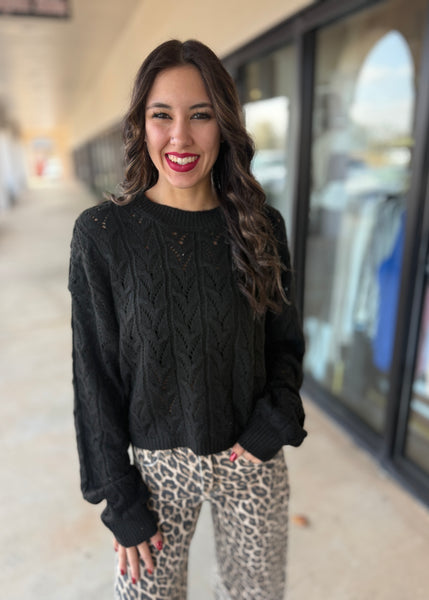 Glory Days Black Cable Knit Cropped Sweater