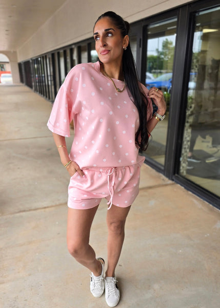 Getting Away Pink Polka Dot 2 Pc Shorts Set