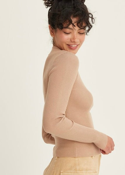 Let’s Layer Taupe Ribbed Mock Neck Sweater Top