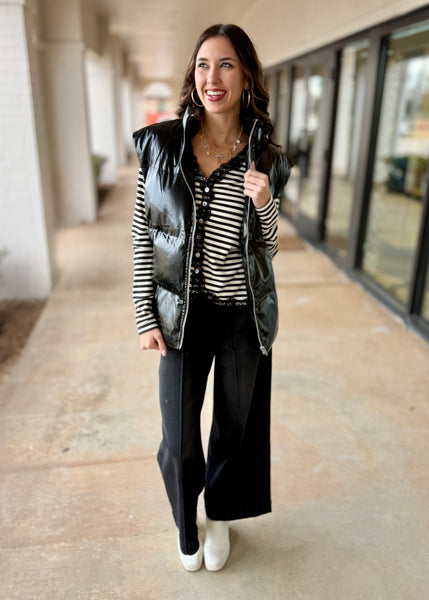 Destiny Wide Leg Pin-Tuck Black Denim