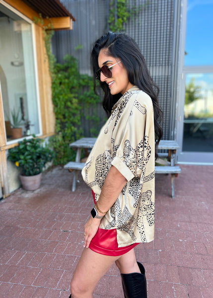 Wild & Free Mocha Satin Button Up Top