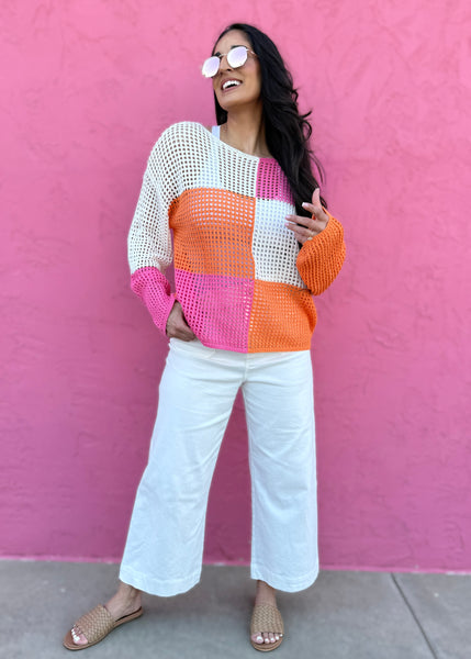 Wonderful Life Color Block Crochet Sweater