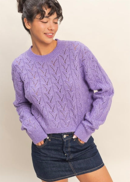 Glory Days Purple Cable Knit Cropped Sweater