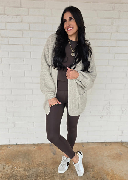 Going Cozy Oatmeal Balloon Sleeve Cardigan