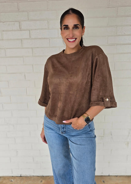 Then & Now Brown Suede Short Sleeve Top