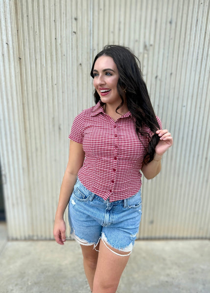 Sweet Revenge Red Button Up Top