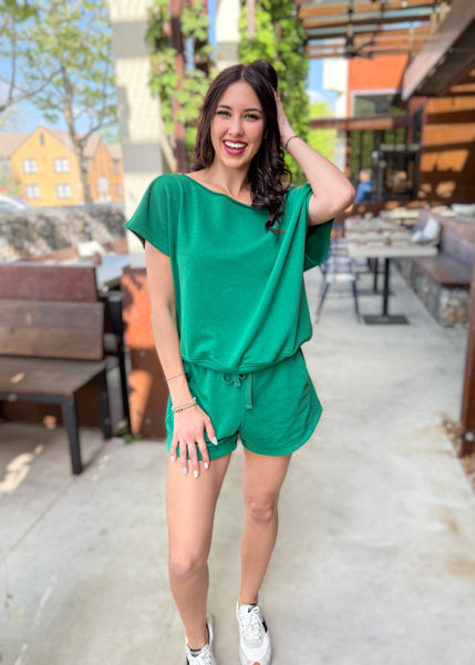 As You Are Kelly Green French Terry Off Shoulder Top - Large