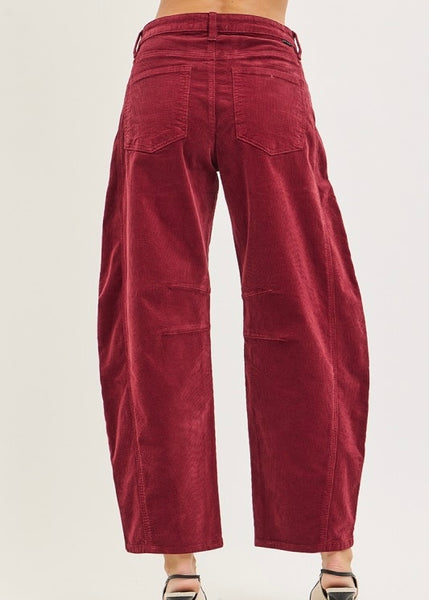 Adeline Crimson Corduroy Barrel Pants