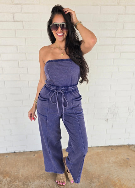 No Exposure Navy Strapless Jumpsuit