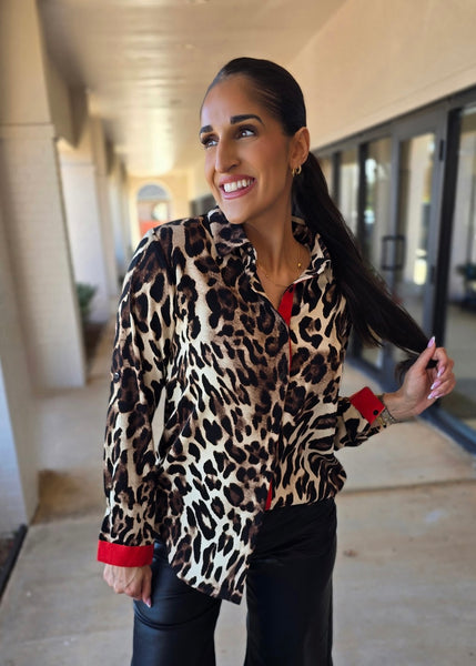 Turn It Up Leopard Button Up Top
