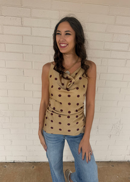 Fun Fact Cowl Neck Polka Dot Cami Top