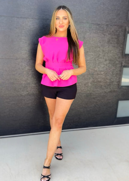 Pretty Girl Hot Pink Pleated Waist Top