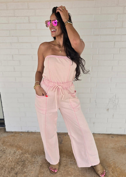 No Exposure Pink Strapless Jumpsuit