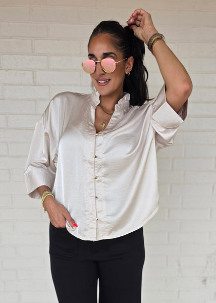Makes Sense Cream Gold Button Up Blouse