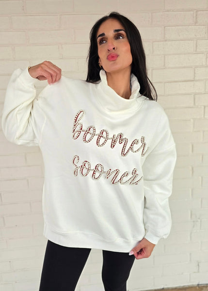 Boomer Sooner Pearl White Stadium High Neck Sweatshirt